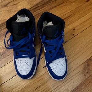 Kids Blue and White High-Top Basketball Sneakers. Never worn